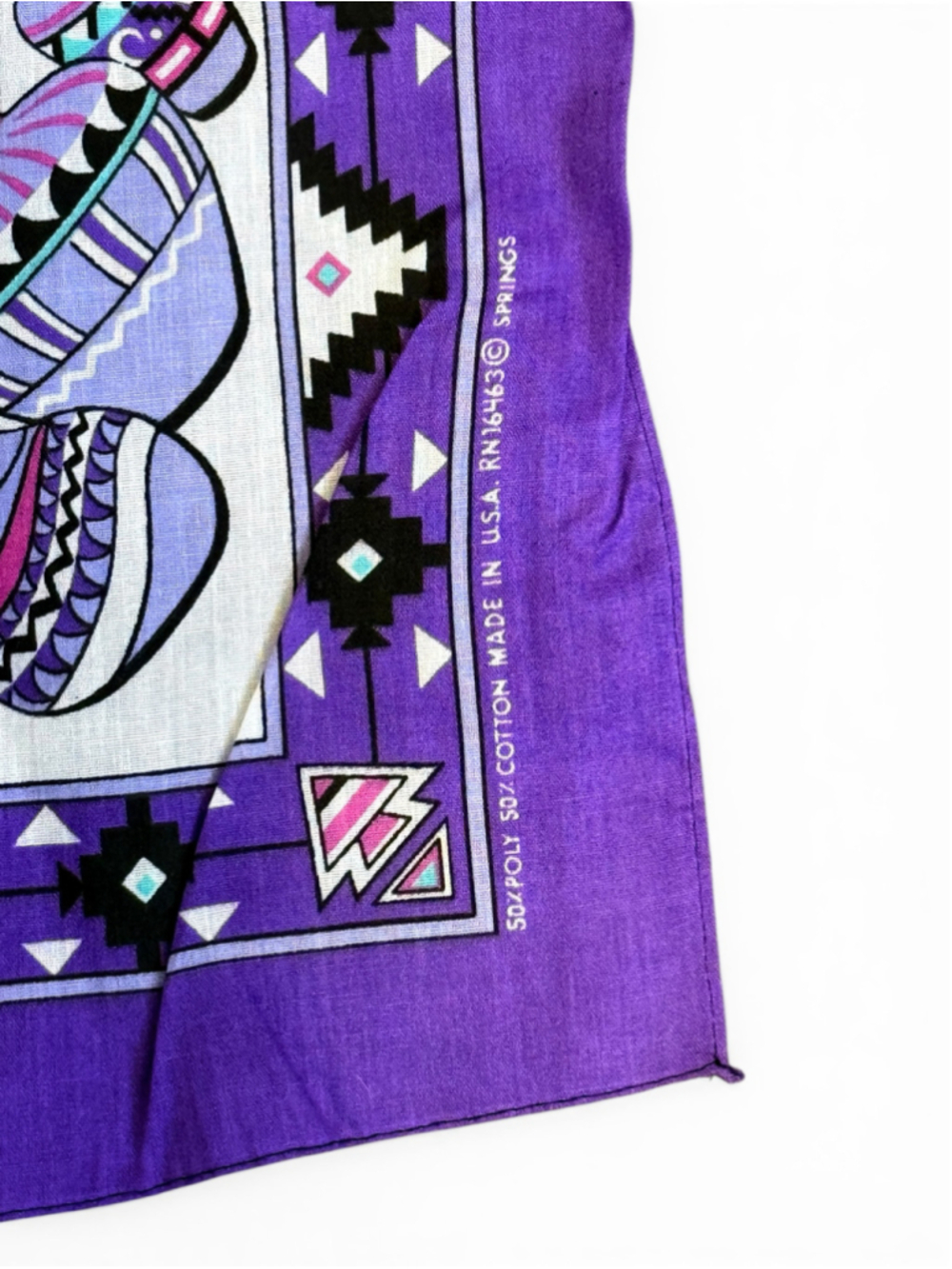 Vintage 80s Springs Southwestern Pottery Bandana Purple USA RN16463 21x21 - Picture 3 of 4